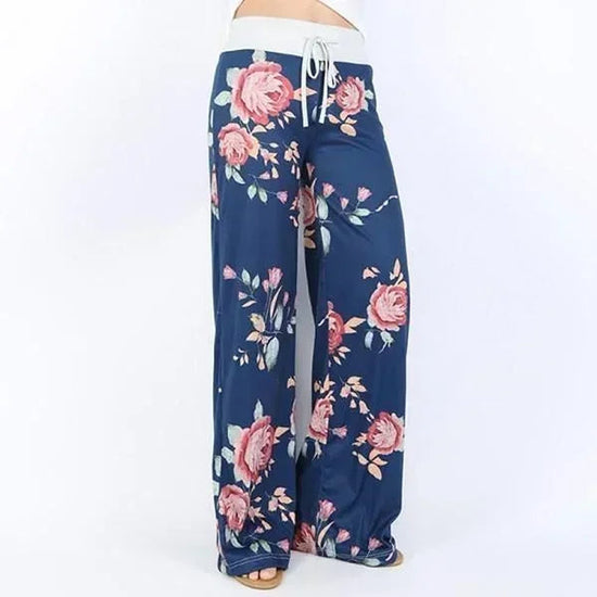 Plus Size Women S-8XL Fashion Casual Loose Stretch Printing Drawstring  Lounge Pants Pajama Long Wide Leg Pants 