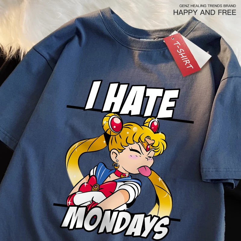Sailor Moon'S Tongue Sticking Out Is Funny T Shirts Women Shoulder Drop Leisure T Shirt Cotton T-Shirts Youth Holiday Tops FitiqueFit
