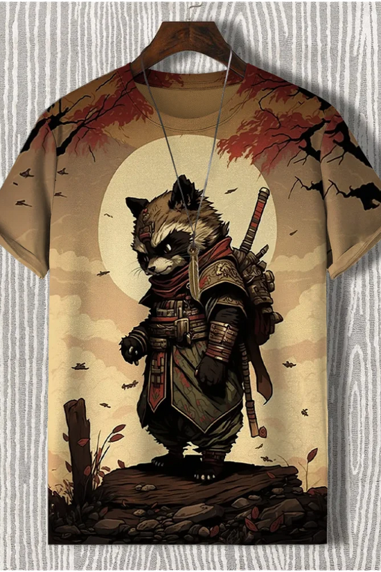 Samurai Cat Graphic T-Shirt – Japanese Style 3D Print Men's Tee FitiqueFit