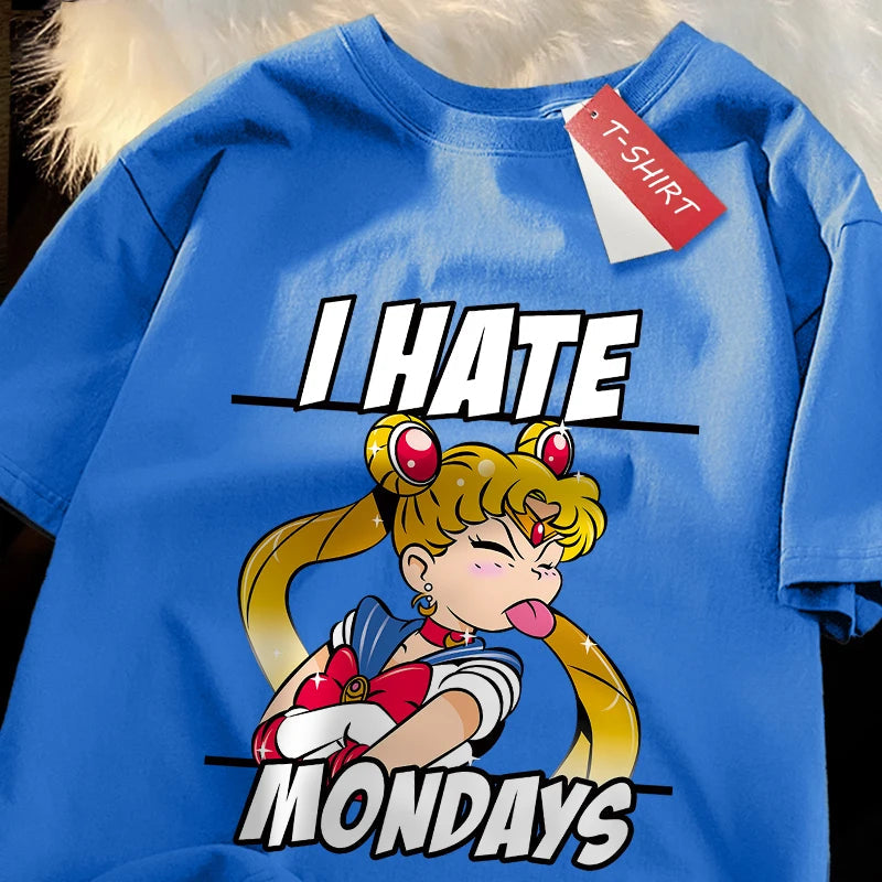 Sailor Moon'S Tongue Sticking Out Is Funny T Shirts Women Shoulder Drop Leisure T Shirt Cotton T-Shirts Youth Holiday Tops FitiqueFit