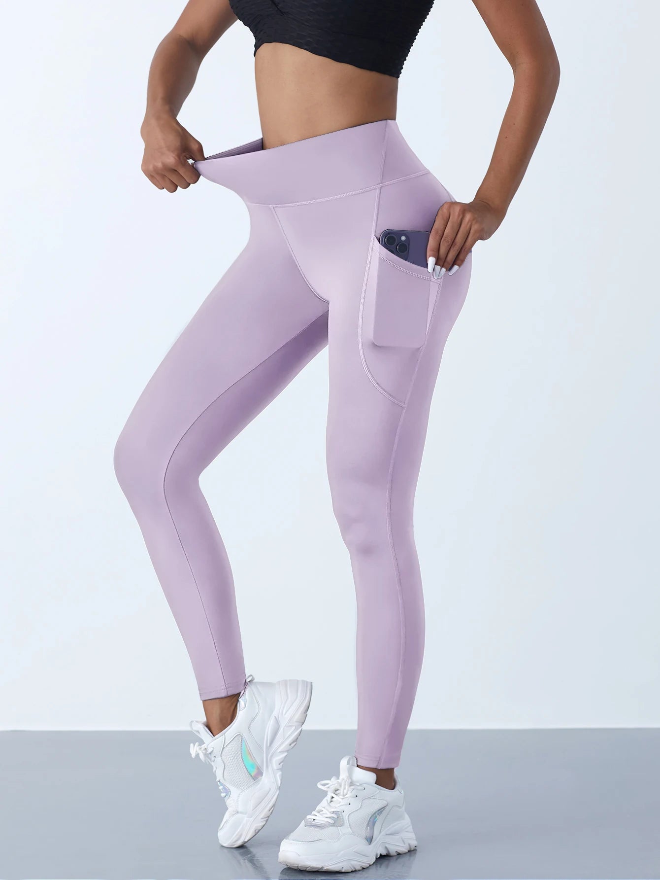 New High Waist Women's Leggings Stretch Yoga Pants Tights With Pockets Push Up Fitness Running Sportswear Solid Color Pants 