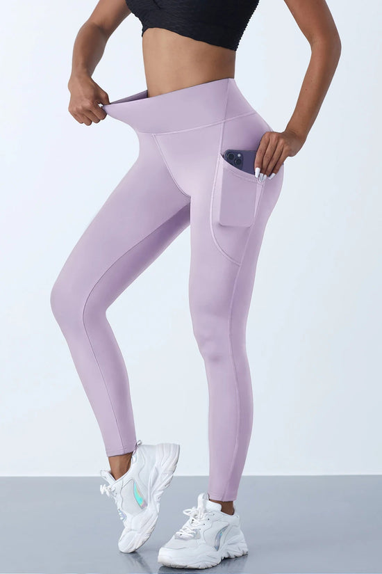 New High Waist Women's Leggings Stretch Yoga Pants Tights With Pockets Push Up Fitness Running Sportswear Solid Color Pants 