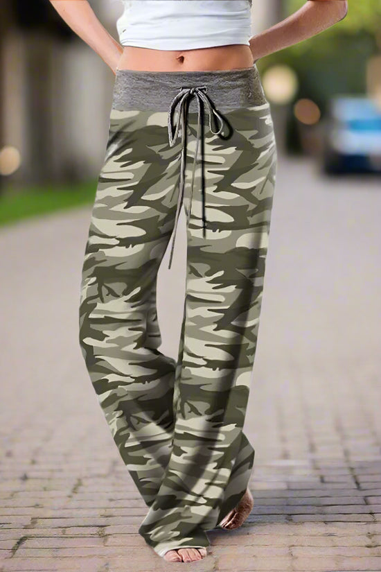 S-8XL Fashion Women Casual Loose Stretch Printing Long Wide Leg Yoga Pants Drawstring  Lounge Pants Pajama Pants FitiqueFit