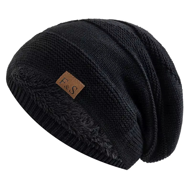 New FS clip-on casual knitted hat for men outdoor windproof and cold warm hat plus velvet ear protection pile hat FitiqueFit
