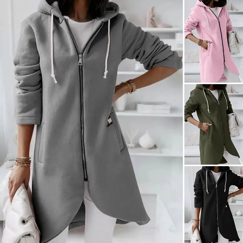 Oversized Women Loose Zip Sweatshirts Casual Female Hoody Tie Collar Zip Up Pocket Baggy Streetwear Hooded Coats JYFS-JY7755 