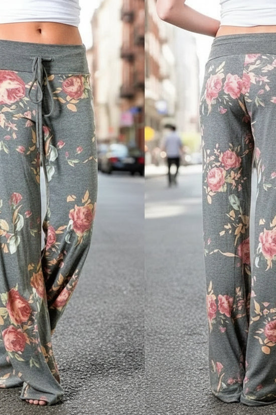 Plus Size Women S-8XL Fashion Casual Loose Stretch Printing Drawstring  Lounge Pants Pajama Long Wide Leg Pants 