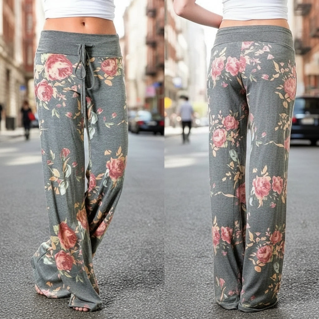 Plus Size Women S-8XL Fashion Casual Loose Stretch Printing Drawstring  Lounge Pants Pajama Long Wide Leg Pants 
