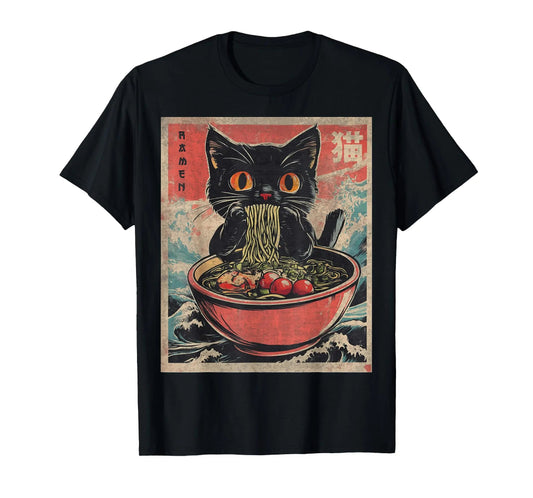 Cat Ramen Japanese Funny Graphic Tees Kawaii Cat Anime Gifts T-Shirt FitiqueFit