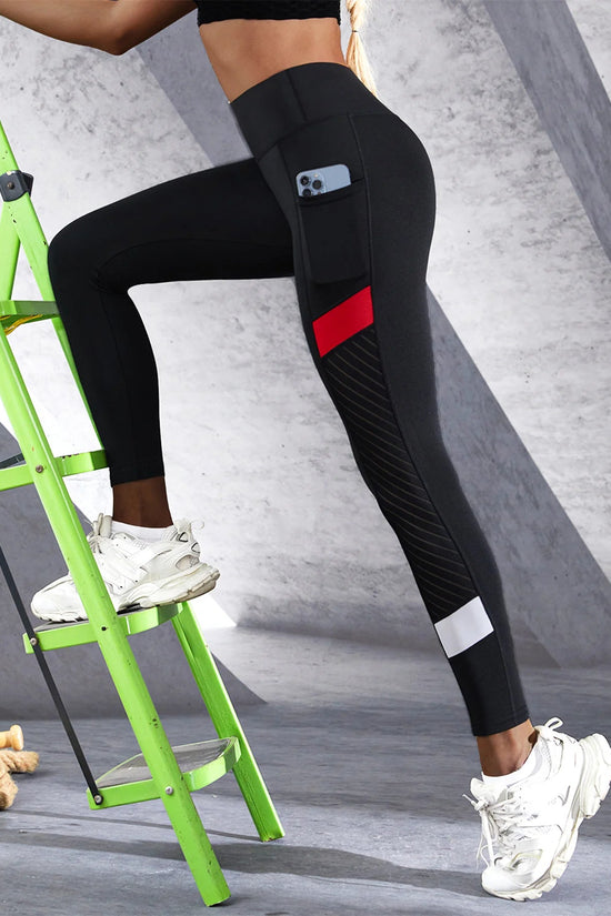🖤 Colorblocked Mesh High-Waist Yoga Leggings with Side Pockets FitiqueFit