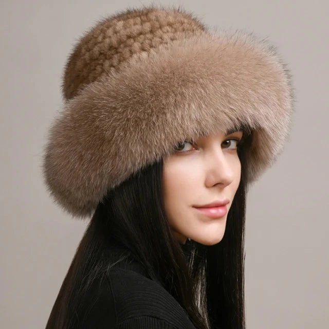 New Genuine Real Natural Knitted Mink Fur Hat Cap Luxury Women Handmade Knit Fashion Winter Headwear Warm Real Fox Fur Beanies FitiqueFit
