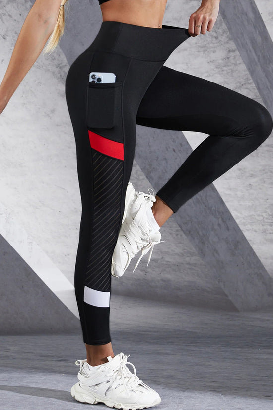 🖤 Colorblocked Mesh High-Waist Yoga Leggings with Side Pockets FitiqueFit