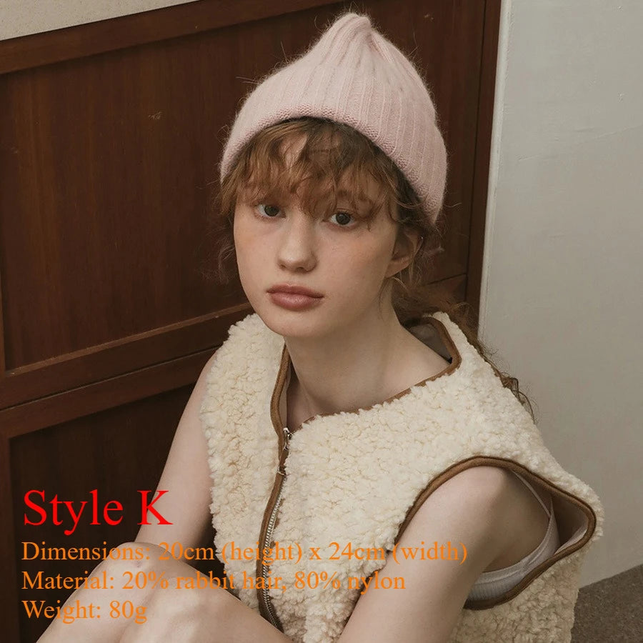 INS Real Fur Wool Winter Hats for Women Sun Animals Cartoon Warm Knit Thick Beanie Cap Solid Cover Head Sombreros De Mujer 