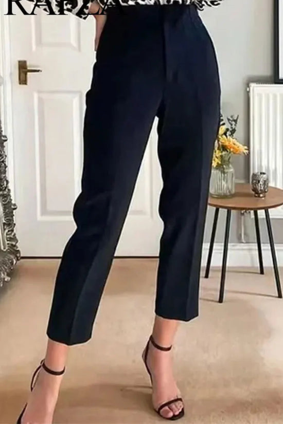 TRAFZA 2024 Woman Solid Trouser High Waist Slim Zipper Fly Long Pants Female Wild Commute Office Lady Woman Pencil Pant Street FitiqueFit