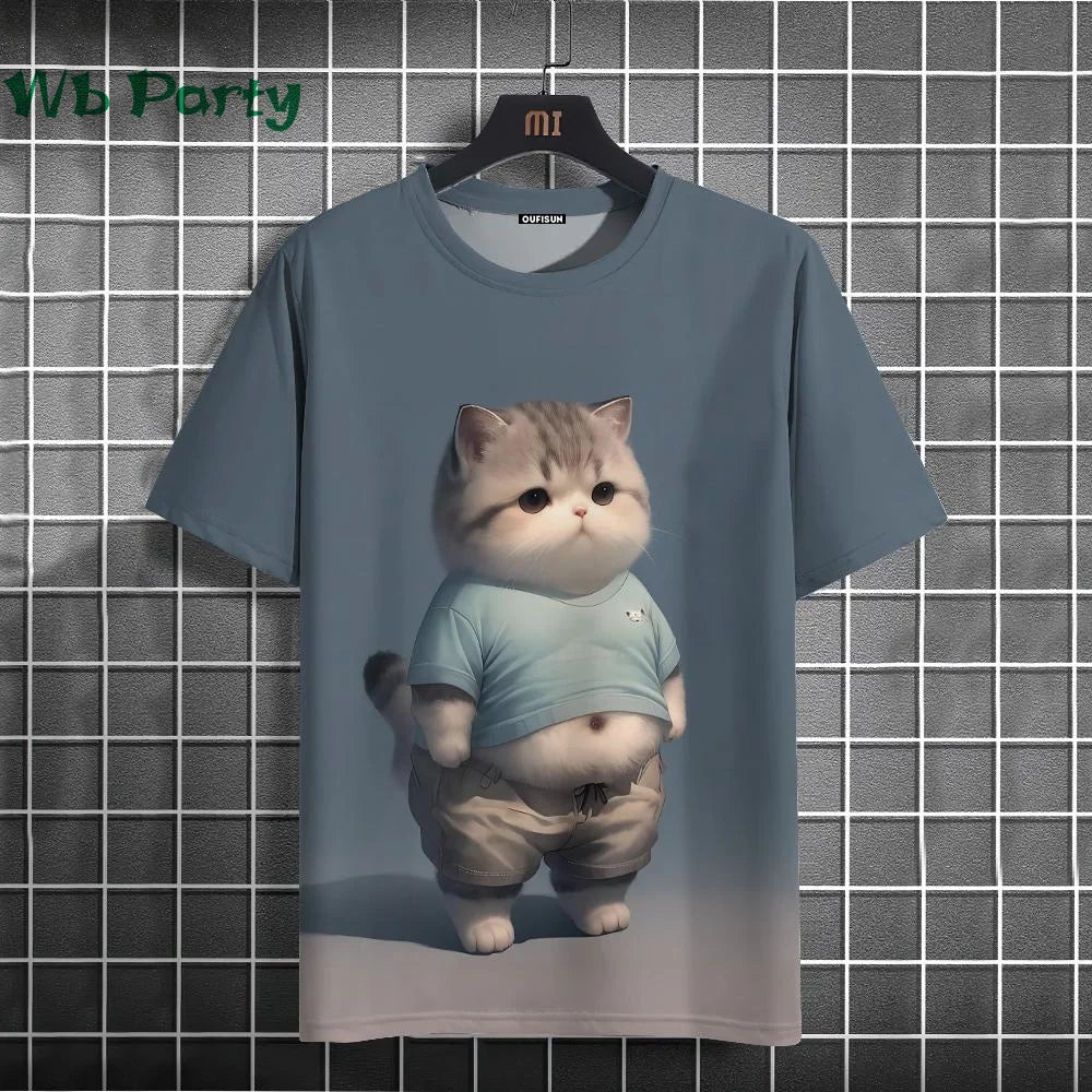 Cat Print T-shirts for Men - Y2K Graphic T-Shirt FitiqueFit