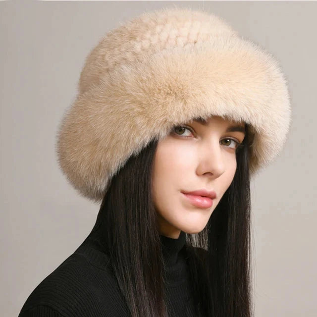 New Genuine Real Natural Knitted Mink Fur Hat Cap Luxury Women Handmade Knit Fashion Winter Headwear Warm Real Fox Fur Beanies FitiqueFit