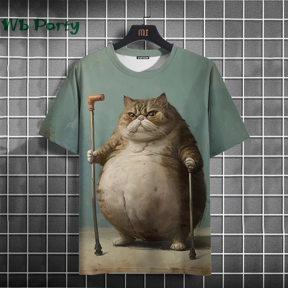 Cat Print T-shirts for Men - Y2K Graphic T-Shirt FitiqueFit