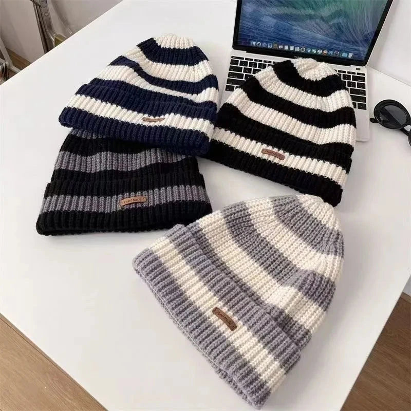 Unisex Female Beanies Casual Stacking Knitted Bonnet Caps Winter Warm Hats for Women Men Hats Stripe Hip Hop MZr10 FitiqueFit