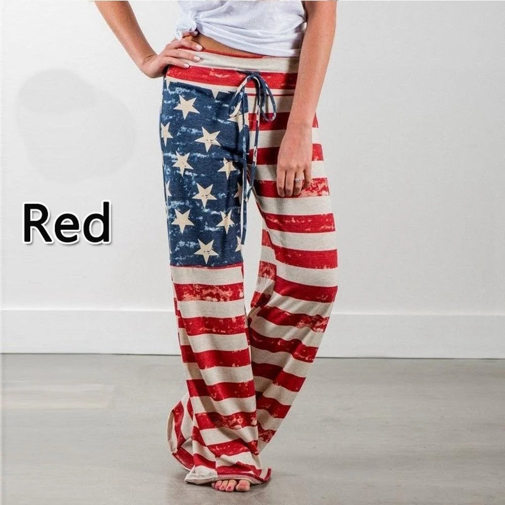 S-8XL Fashion Women Casual Loose Stretch Printing Long Wide Leg Yoga Pants Drawstring  Lounge Pants Pajama Pants FitiqueFit
