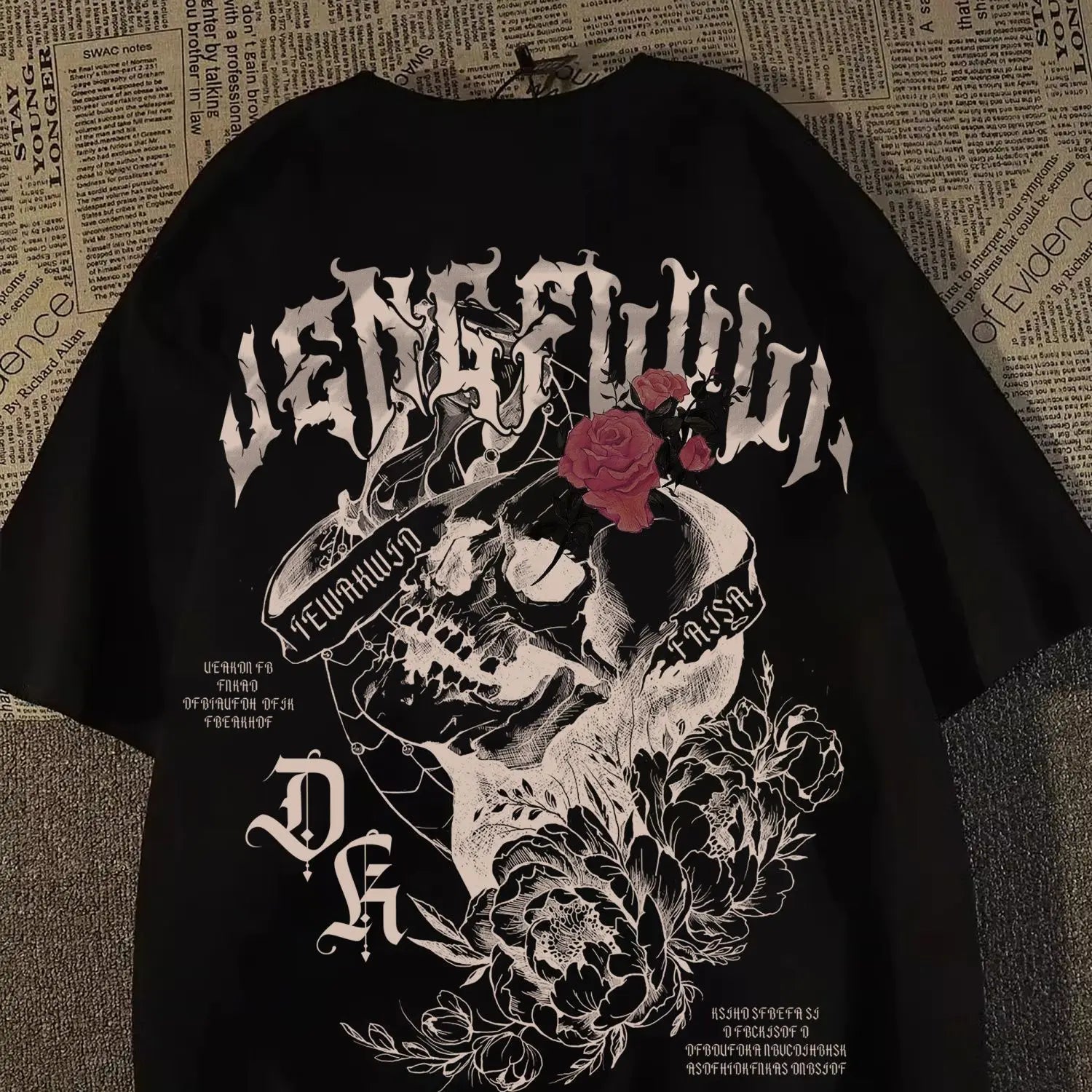 2025 New pure cotton American retro skull print T-shirt with round neck and short sleeve women summer European and American tops FitiqueFit