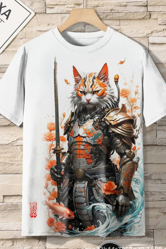 Samurai Cat Graphic T-Shirt – Japanese Style 3D Print Men's Tee FitiqueFit