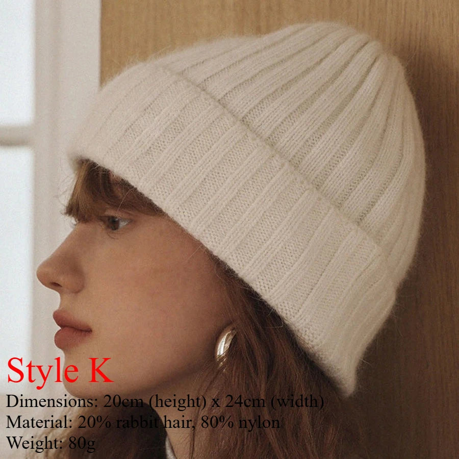 INS Real Fur Wool Winter Hats for Women Sun Animals Cartoon Warm Knit Thick Beanie Cap Solid Cover Head Sombreros De Mujer 