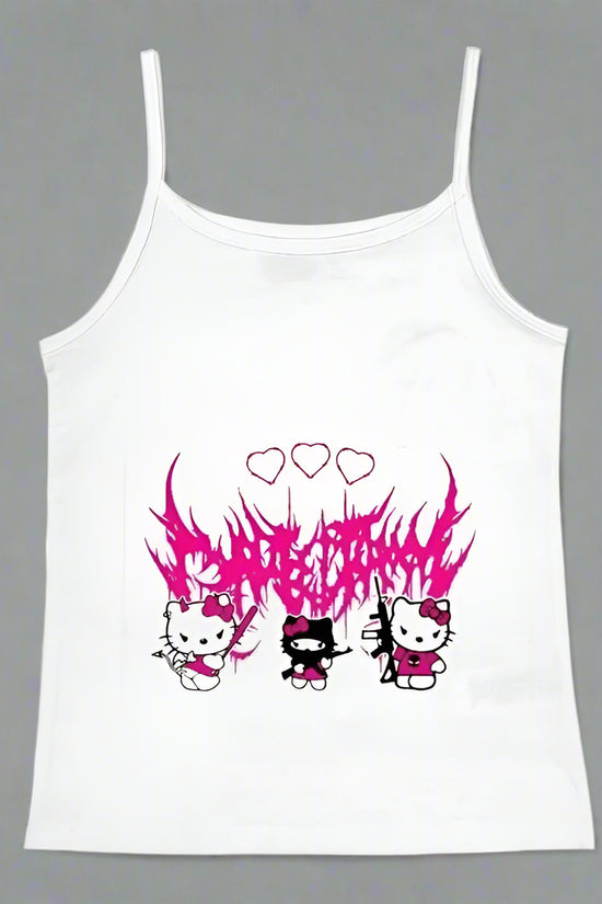 2000s Tops Emo Girls Camisole Tops Hello Kitty Print Grunge Crop Tops Y2k Clothes Vintage Punk Women's Corset Tank Top Baby Tees FitiqueFit