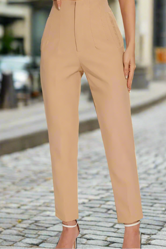 TRAFZA 2024 Woman Solid Trouser High Waist Slim Zipper Fly Long Pants Female Wild Commute Office Lady Woman Pencil Pant Street FitiqueFit