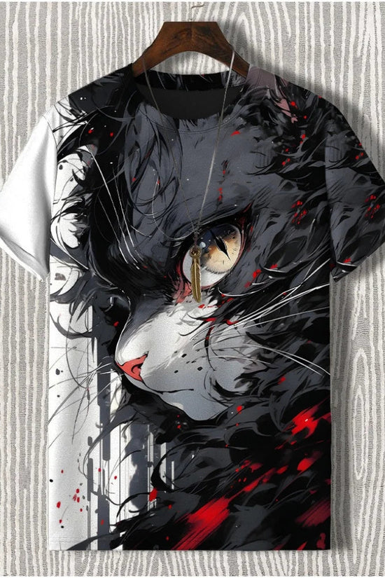 Samurai Cat Graphic T-Shirt – Japanese Style 3D Print Men's Tee FitiqueFit