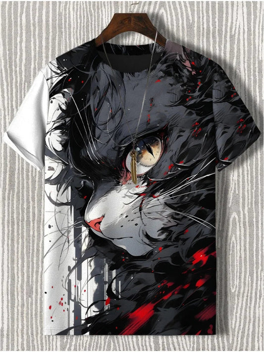 Samurai Cat Graphic T-Shirt – Japanese Style 3D Print Men's Tee FitiqueFit