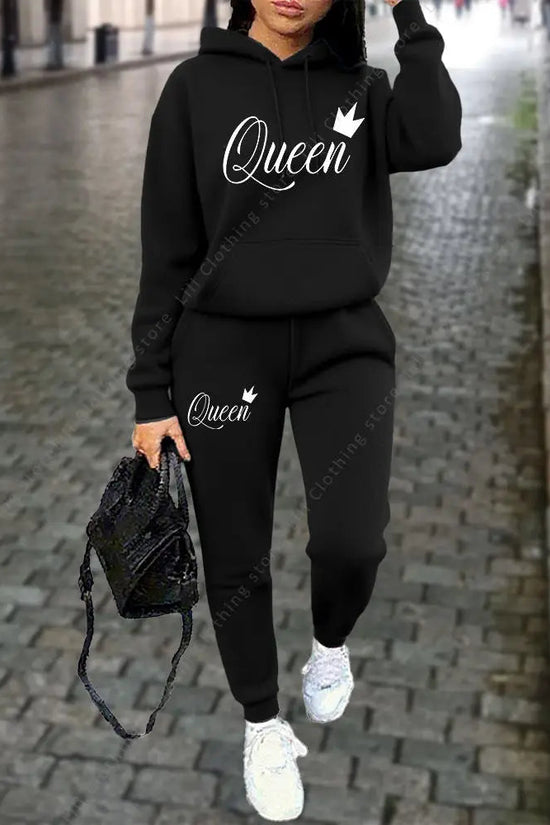 Queen Letter Graphic Print Women's Sets Hoodies Pants 2pcs Suit Autumn Winter Sports Jogging High quality Aesthetic Tracksuit 