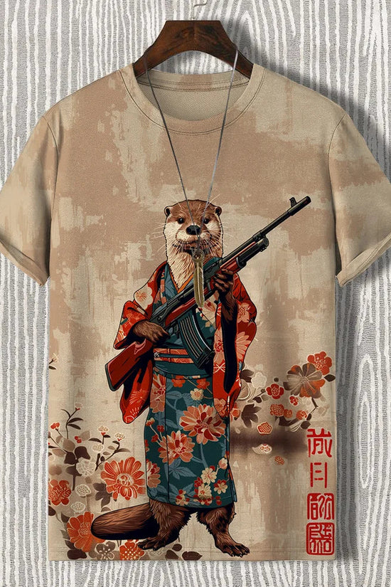 Samurai Cat Graphic T-Shirt – Japanese Style 3D Print Men's Tee FitiqueFit