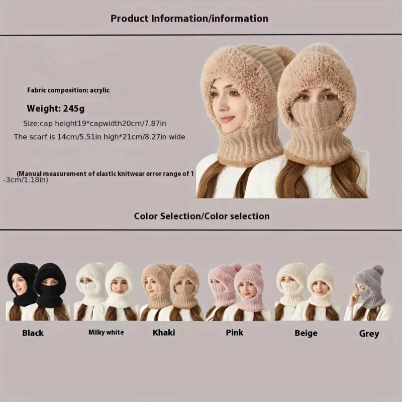 1pc Winter Lined Knit Hat with Earflap, Windproof and Warm Hooded Neck Gaiter for Outdoor Cycling, Warm Hat, Christmas Hats FitiqueFit