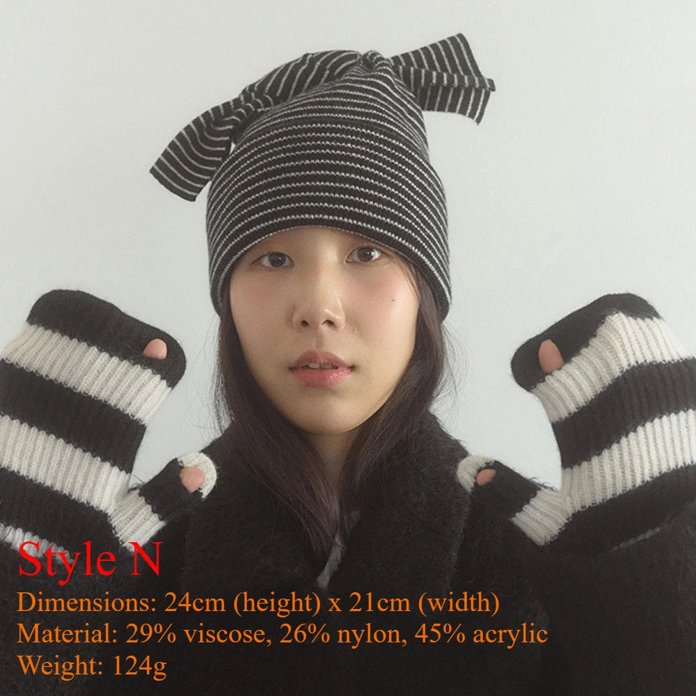 INS Real Fur Wool Winter Hats for Women Sun Animals Cartoon Warm Knit Thick Beanie Cap Solid Cover Head Sombreros De Mujer 