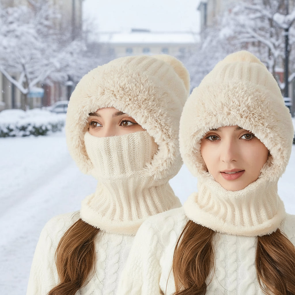 1pc Winter Lined Knit Hat with Earflap, Windproof and Warm Hooded Neck Gaiter for Outdoor Cycling, Warm Hat, Christmas Hats FitiqueFit