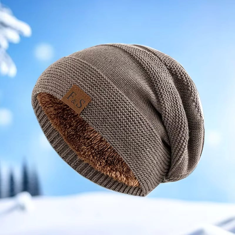 New FS clip-on casual knitted hat for men outdoor windproof and cold warm hat plus velvet ear protection pile hat FitiqueFit