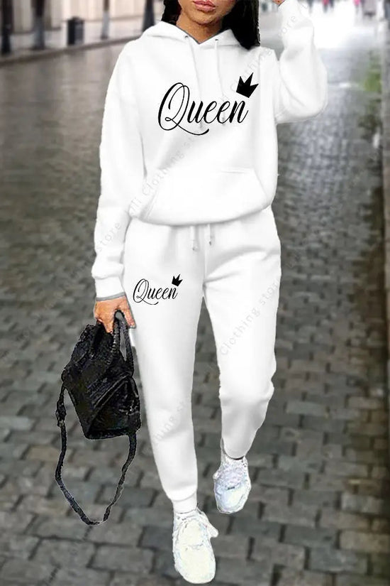 Queen Letter Graphic Print Women's Sets Hoodies Pants 2pcs Suit Autumn Winter Sports Jogging High quality Aesthetic Tracksuit 