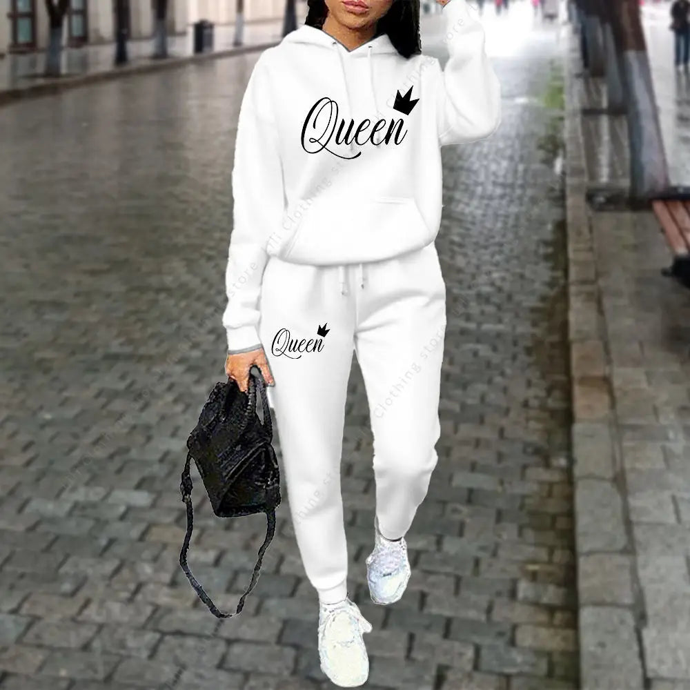 Queen Letter Graphic Print Women's Sets Hoodies Pants 2pcs Suit Autumn Winter Sports Jogging High quality Aesthetic Tracksuit 
