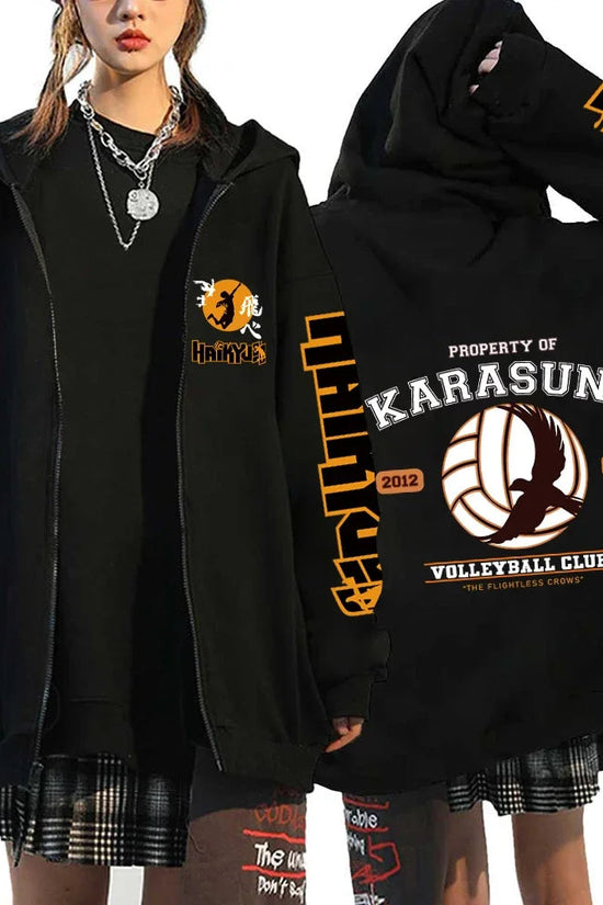 🏐 Haikyuu!! Karasuno High School Zip-Up Hoodie – Unisex Anime Streetwear FitiqueFit