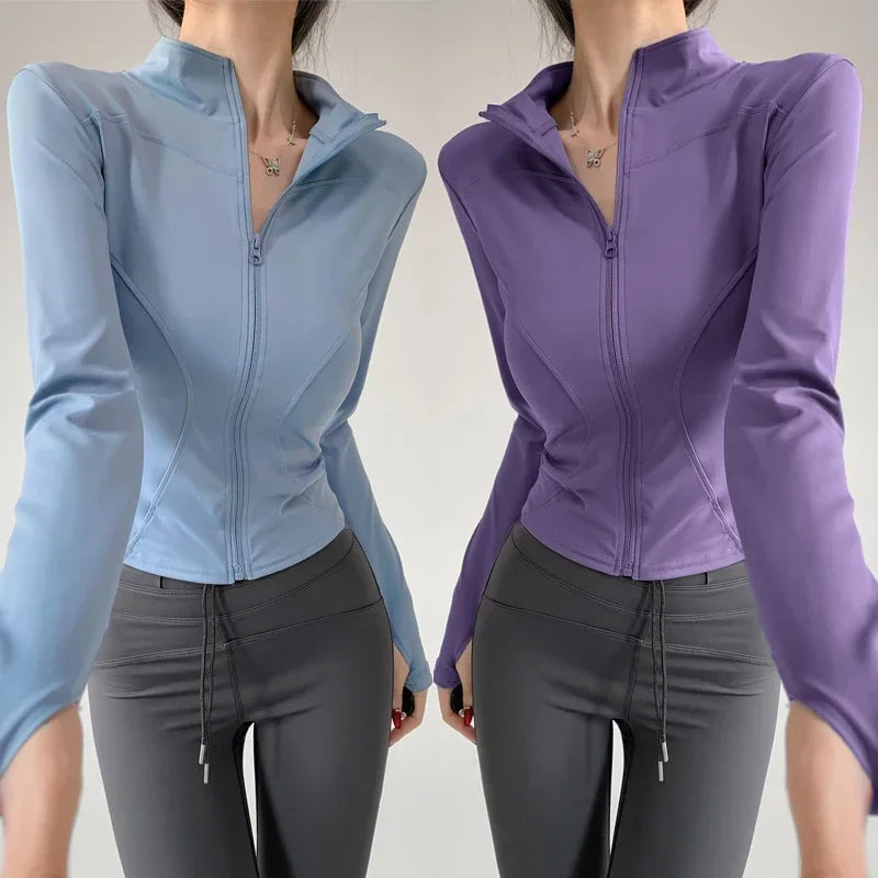 S-3XL Sun Quick Drying Sports Coat Women's Tight Top Yoga Jacket Long Sleeve Zipper Jacket Running Fitness Women's Jacket 