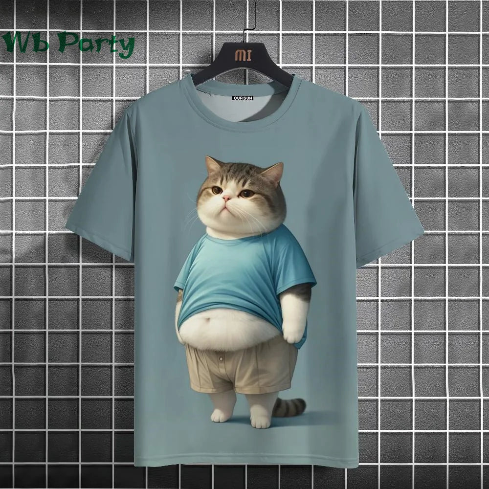 Cat Print T-shirts for Men - Y2K Graphic T-Shirt FitiqueFit