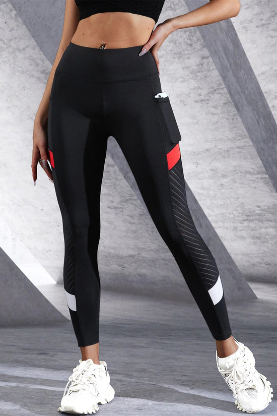 🖤 Colorblocked Mesh High-Waist Yoga Leggings with Side Pockets FitiqueFit