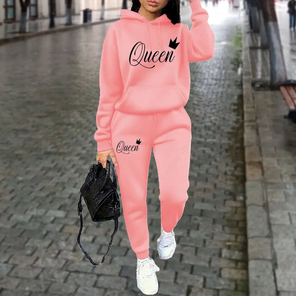 Queen Letter Graphic Print Women's Sets Hoodies Pants 2pcs Suit Autumn Winter Sports Jogging High quality Aesthetic Tracksuit 