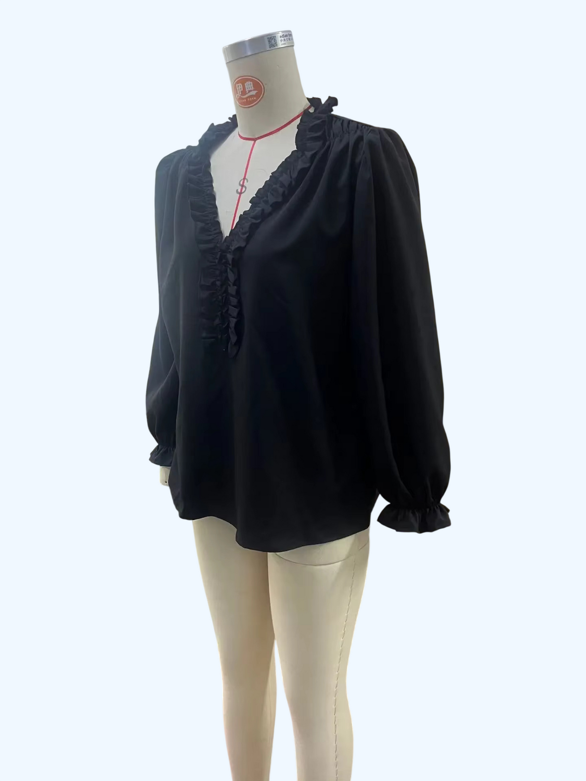 Women's V-Neck Ruffle-Hem Cropped-Sleeve Woven Top 