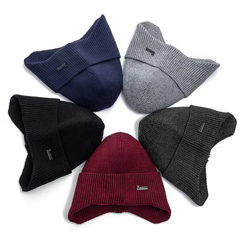 New Men Winter Hat Add Fleece Warm Earflap Cap Stylish Soft Beanie Hat For Male Outdoor Thicken Ski Sports Knitted Hat FitiqueFit