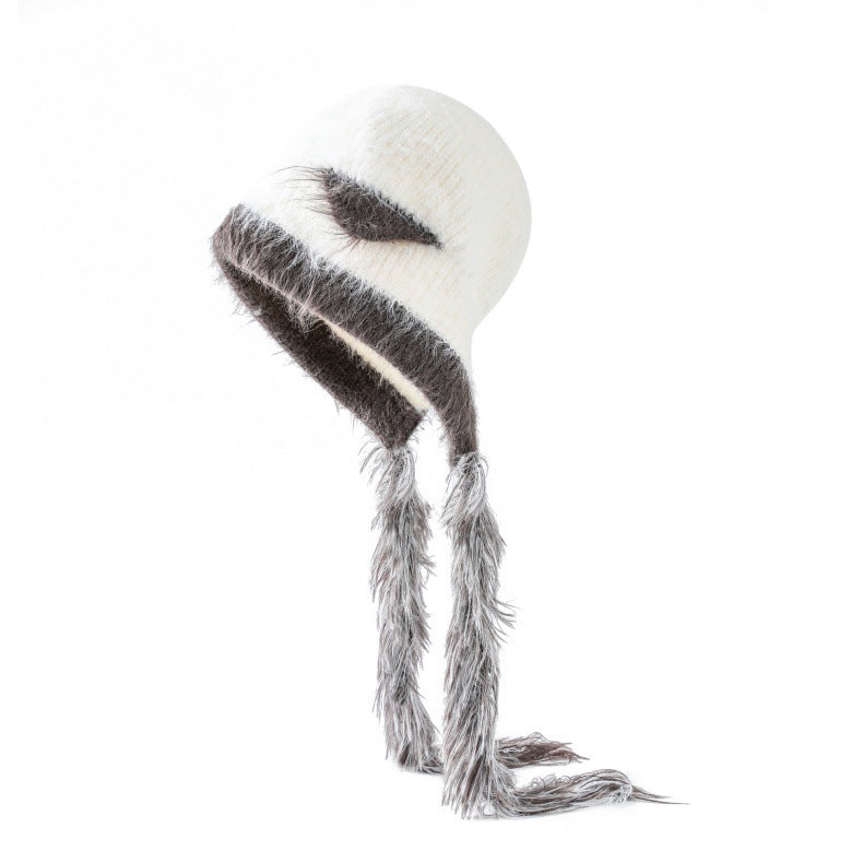 Cat Ears Mink Wool Ear Protection Color Matching Woven Hat Knitted Hat CJ