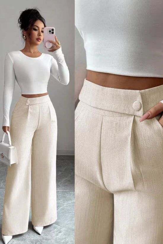 Womens Solid-color Casual All-match Long Pants With A Waist Panel Seam 