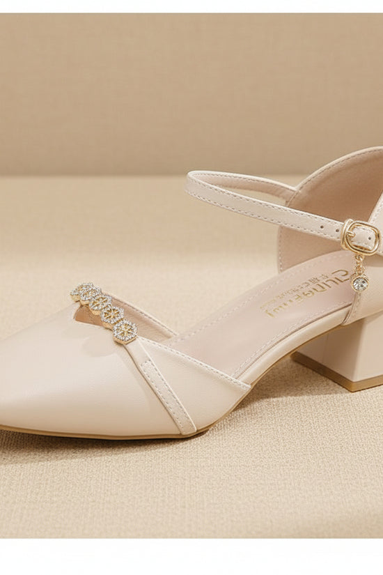 Mid-heel Fairy-style Slingback Soft Leather Square-toe Pumps 