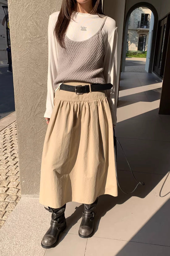 Fashionable Relaxed A-line Skirt Draping High-end Mid-length Pleated Skirt 