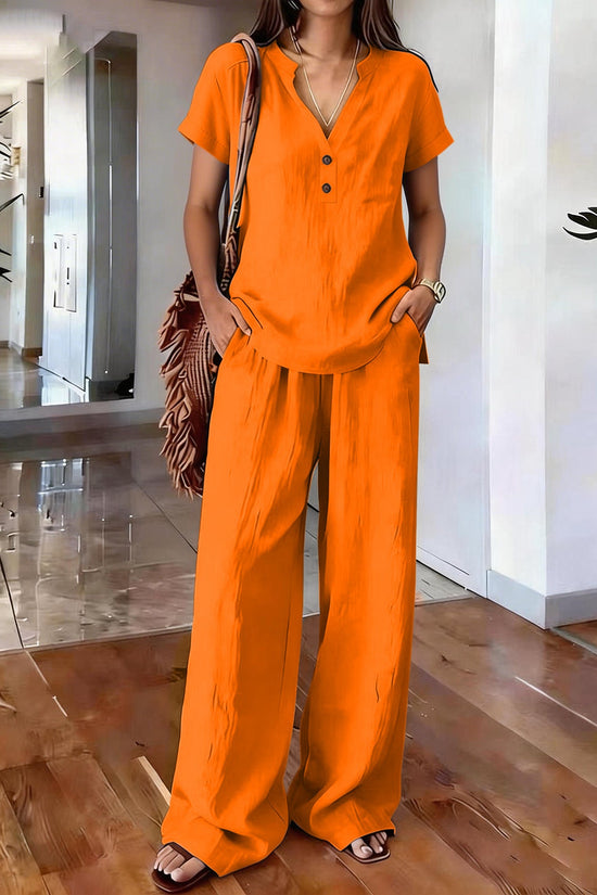 Women's Casual Solid-Colored Cotton And Linen Set 