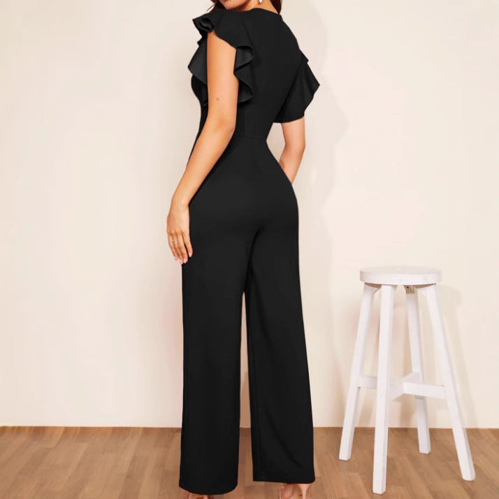 Womens Elegant Jumpsuit With Ruffle Details 